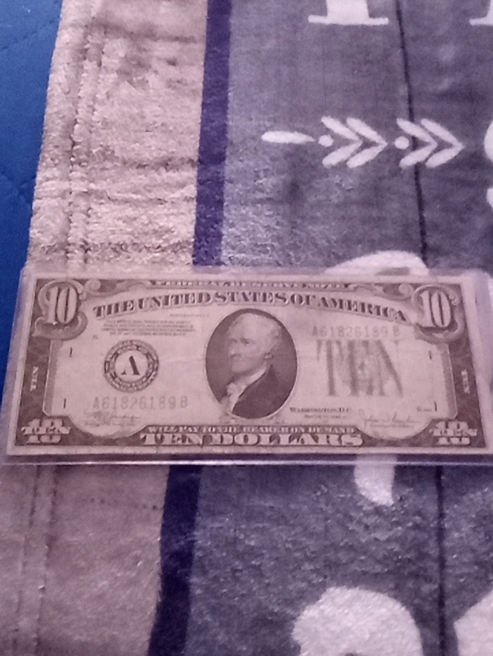 Vintage-Inspired Decorative Ten Dollar Banknote Print - Gray